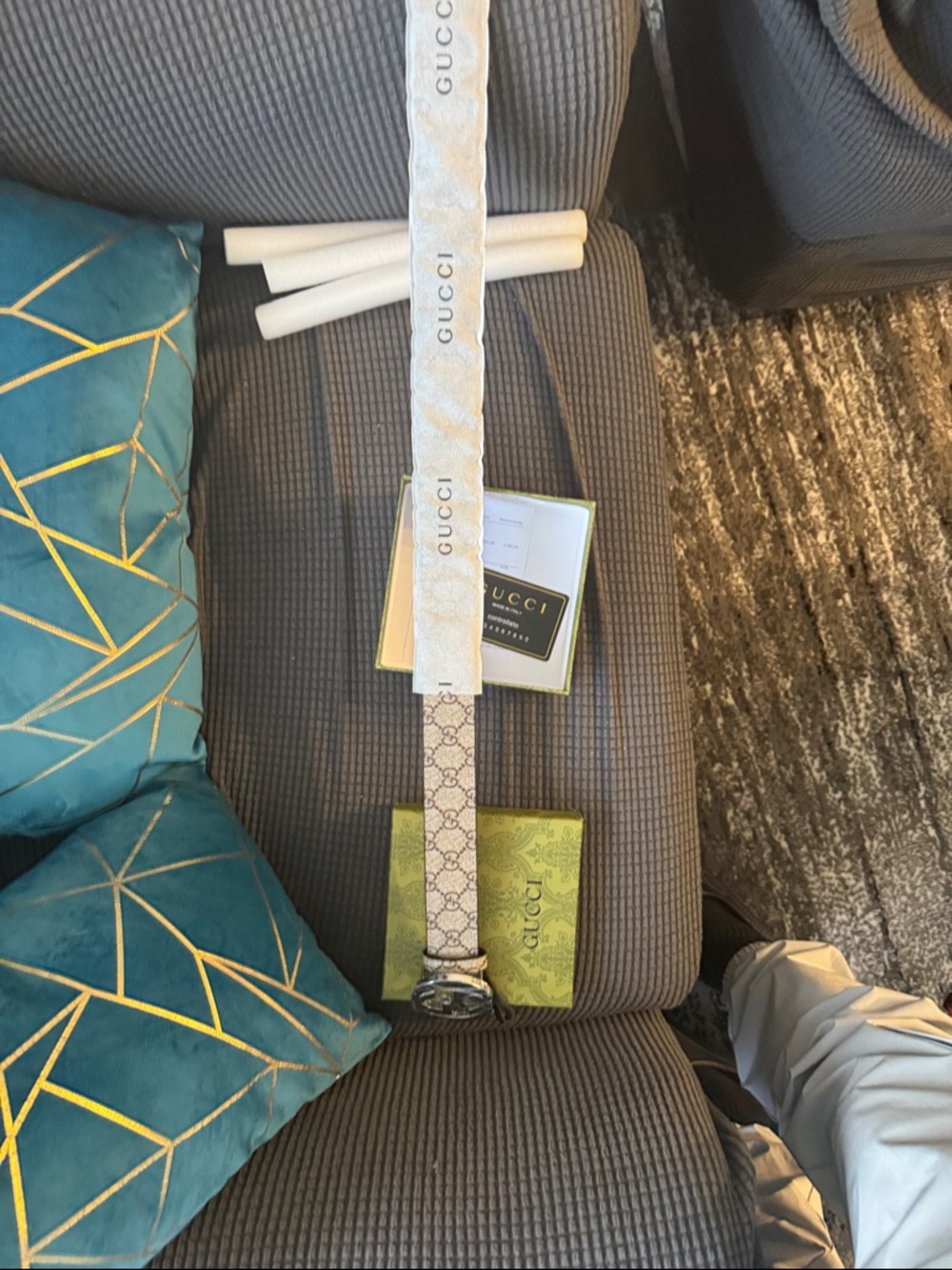 New! Gucci GG Supreme belt with beige canvas and a silver interlocking G buckle - Picture 3 of 4